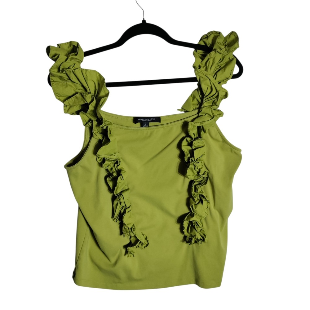 Marc New York Andrew Marc Green Ruffle Strap Tank Top Womens Large Cotton Blend